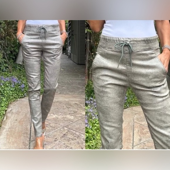 Bevy Flog Shely Metallic Champagne Snake Reptile Print Drawstring Pants 29 - Picture 12 of 13
